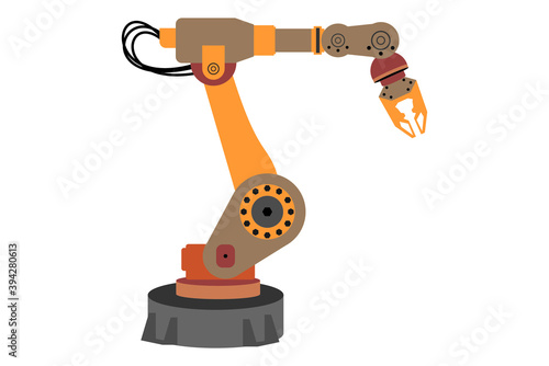 Orange and brown color robot Arm. Vector illustration isolated on white background. industry 4.0 concept