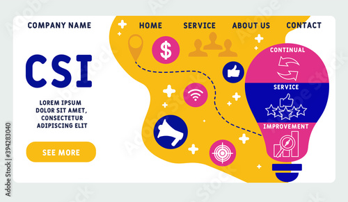 Vector website design template . CSI - Continual Service Improvement acronym, business   concept. illustration for website banner, marketing materials, business presentation, online advertising.