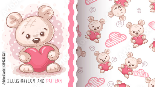 Bear with heart - seamless pattern © HandDraw