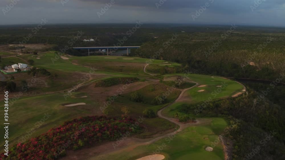 Drone shot over Dye Fore Golf Course of Casa de Campo. La Romana Drone shot over Dye Fore Golf Course of Casa de Campo. La Romana