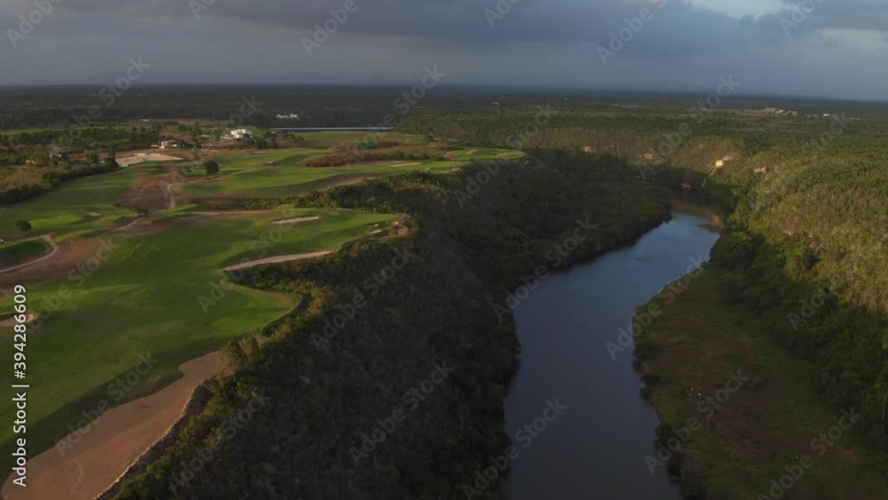 Aerial view over Chavon river and Dye Fore Golf Course. La Romana Aerial view over Chavon river and Dye Fore Golf Course. La Romana