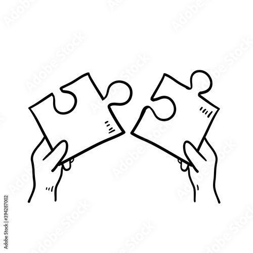 hand drawn doodle jigsaw puzzle icon fitted illustration vector