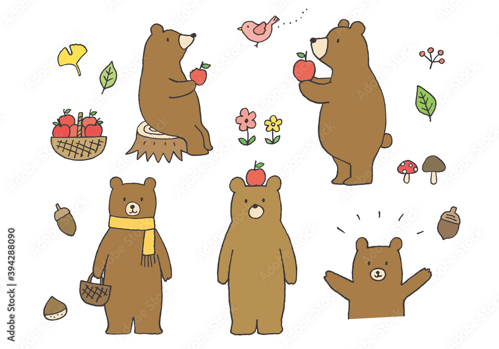 手描きのクマイラスト りんご狩り カラー 線画 Stock Vector Adobe Stock 手描きのクマイラスト りんご狩り カラー 線画 Stock Vector Adobe Stock