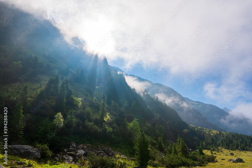 Obraz premium Majestic mountains landscape under morning sky with clouds. Alps , Austria, Europe.