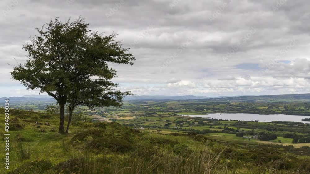 Time lapse of rural and remote landscape of grass, trees and rocks during the day in hills of Carrowkeel in county Sligo, Ireland.