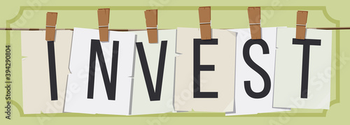Word "Invest" attached with hairpins