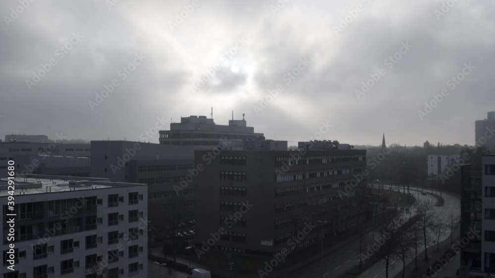 Cloudy sky over polluted industrial campus in Muenster, Germany Cloudy sky over polluted industrial campus in Muenster, Germany
