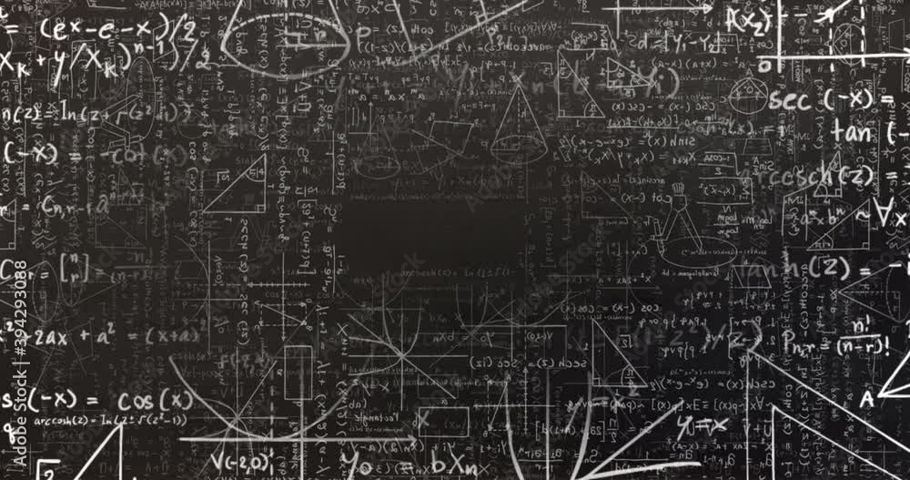 Digital animation of mathematical equations and diagrams moving against black background Digital animation of mathematical equations and diagrams moving against black background