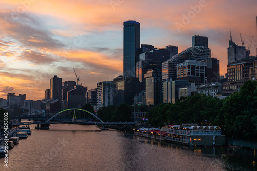 Beautiful sunset in Melbourne along the Yarra River 