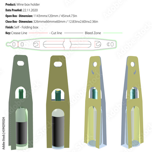 Exclusive box for one wine holder packaging design template selflock die cut - vector