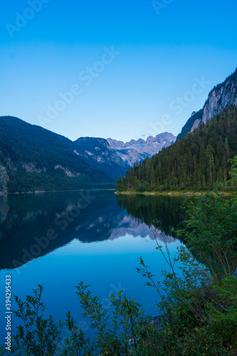 Beautiful summer scene of vorderer gosausee lake. Colorful evening view of Salzkammergut berge Alps on the Austrian , Europe. Beauty of nature concept background.