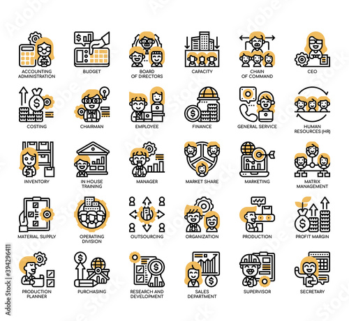 Set of Company Structure thin line and pixel perfect icons for any web and app project.