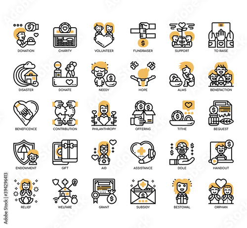 Set of Charity Element thin line and pixel perfect icons for any web and app project.