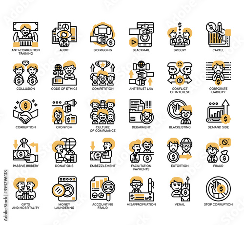 Set of Business Corruption thin line and pixel perfect icons for any web and app project.