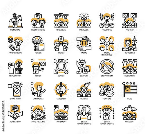 Set of Black lives matter thin line and pixel perfect icons for any web and app project.