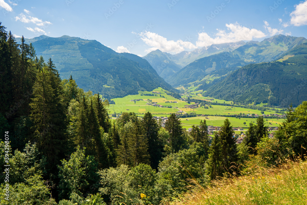 Summer time countryside panoramic landscape in Austria near Mittersill village