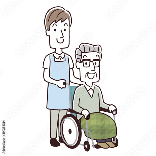 ベクターイラスト素材：シニア男性と男性スタッフ
