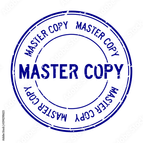 Grunge blue master copy word round rubber seal stamp on white background