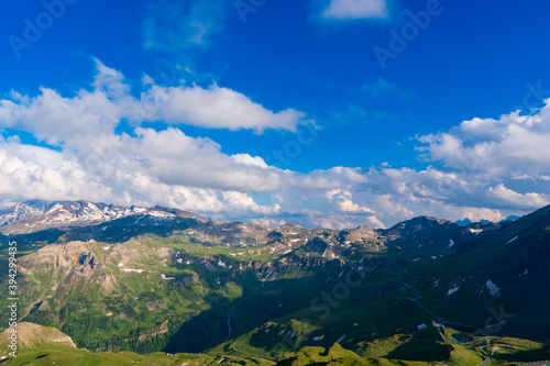 Panoramic Image of Grossglockner Alpine Road. Curvy Winding Road in Alps. Dramatic Sky. Austria