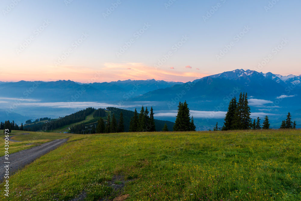 sinrise view from Schmitten mountain in Austria - near Zell am See - alps mountain in europe