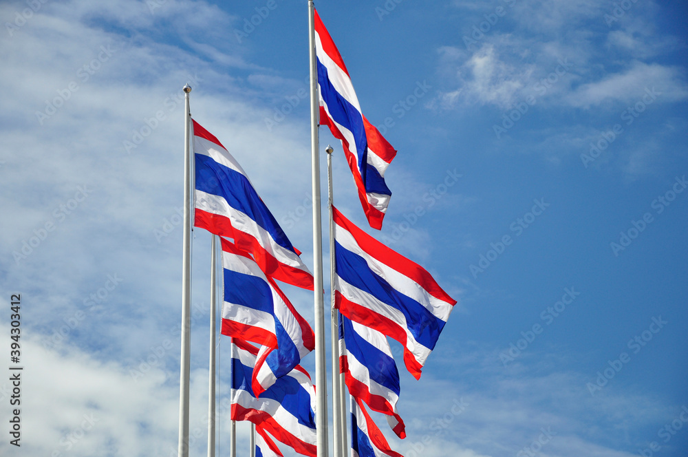 Thai flags wave on a sunny day Thai flags wave on a sunny day