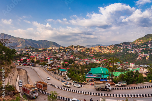 Panoramic cityscape of Solan city, the industrial hub of Himachal Pradesh located near state capital Shimla amidst Himalayas of India.
