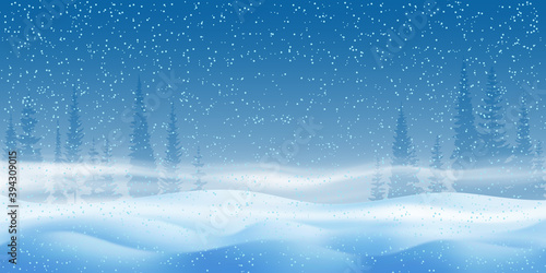 Fantasy on the theme of the winter landscape. Falling snow, forest and blizzard. Vector illustration.