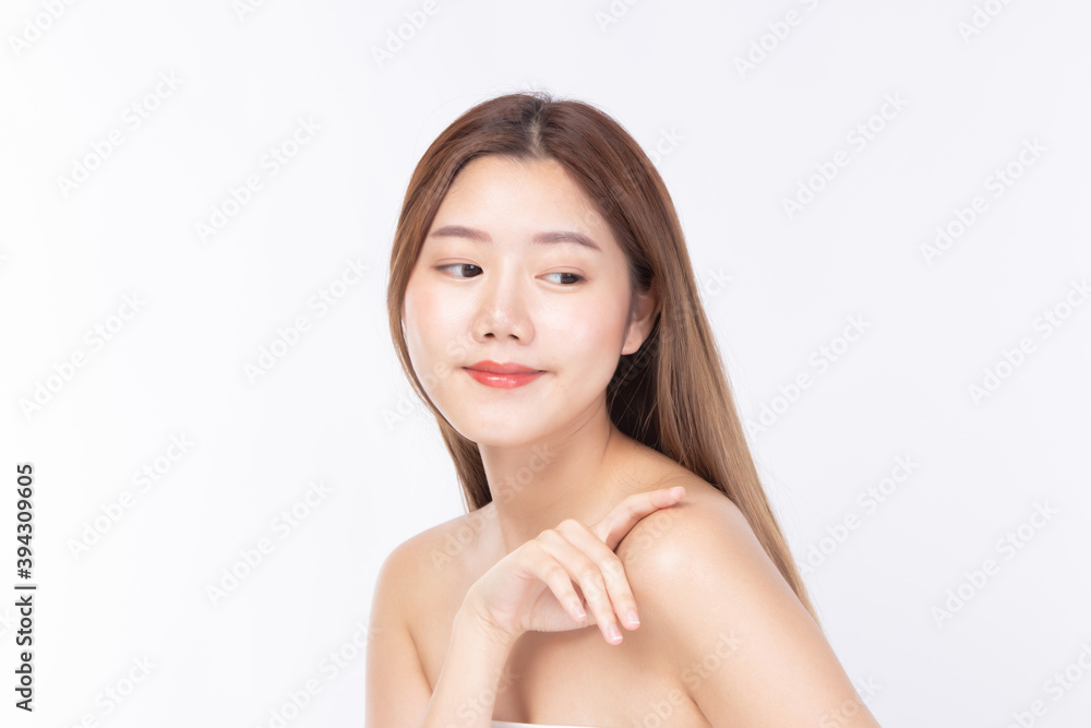 Beautiful spa model girl with perfect fresh clean skin. Beauty woman face portrait on white background. Beautiful spa model girl with perfect fresh clean skin. Beauty woman face portrait on white background.
