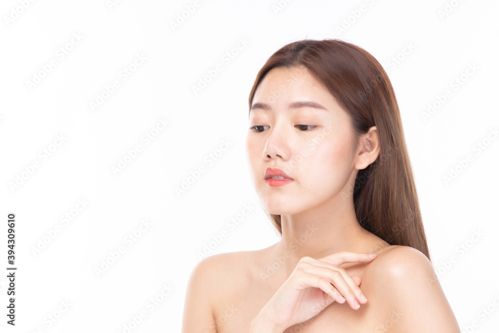 Beautiful spa model girl with perfect fresh clean skin. Beauty woman face portrait on white background. Beautiful spa model girl with perfect fresh clean skin. Beauty woman face portrait on white background.