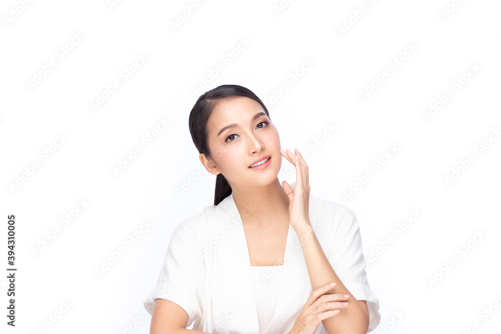 Beautiful spa model girl with perfect fresh clean skin. Beauty woman face portrait isolated on white background. Beautiful spa model girl with perfect fresh clean skin. Beauty woman face portrait isolated on white background.