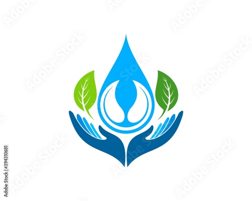 Hand care with water drop and nature leaf