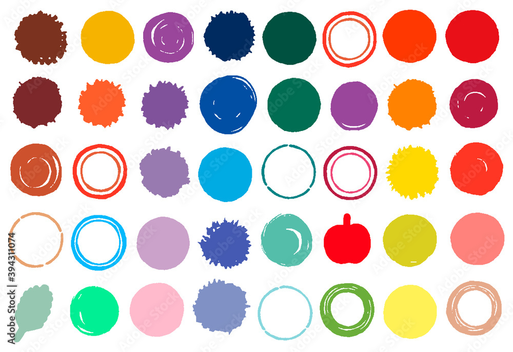 水彩風に描いた水玉や円の素材イラスト セット Stock Illustration Adobe Stock