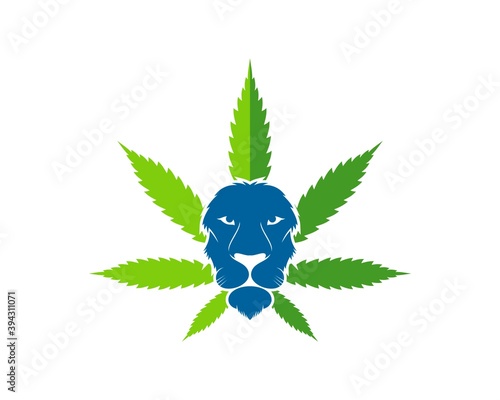 Cannabis leaf with head lion inside