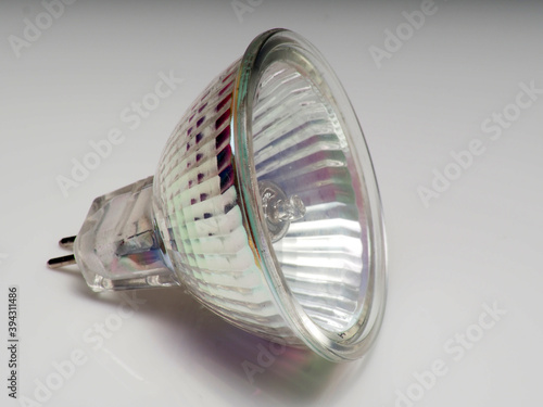 Close up shoot of a halogen bulb on a white isolated background