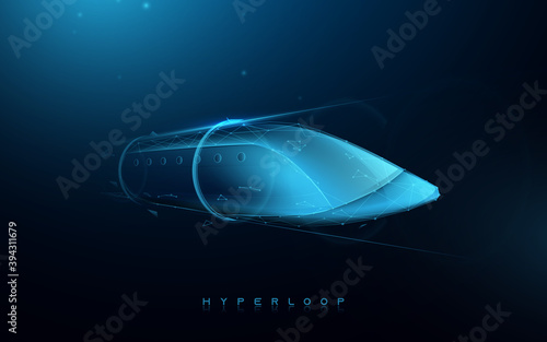 Monorail high-speed futuristic train, Hyperloops. Low poly model design. 3d Vector illustration photo