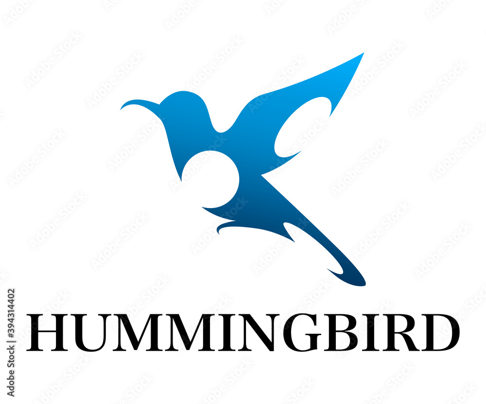 Fototapeta premium Blue symbol Vector illustration on a white background of flying hummingbird. Suitable for making logos