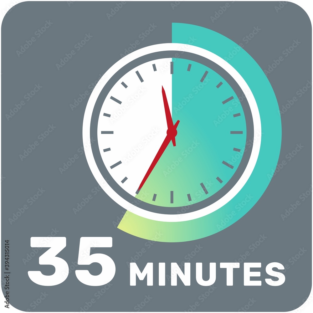 35 minutes, analog clock, isolated timer icon. Vector illustration, EPS. 35 minutes, analog clock, isolated timer icon. Vector illustration, EPS.