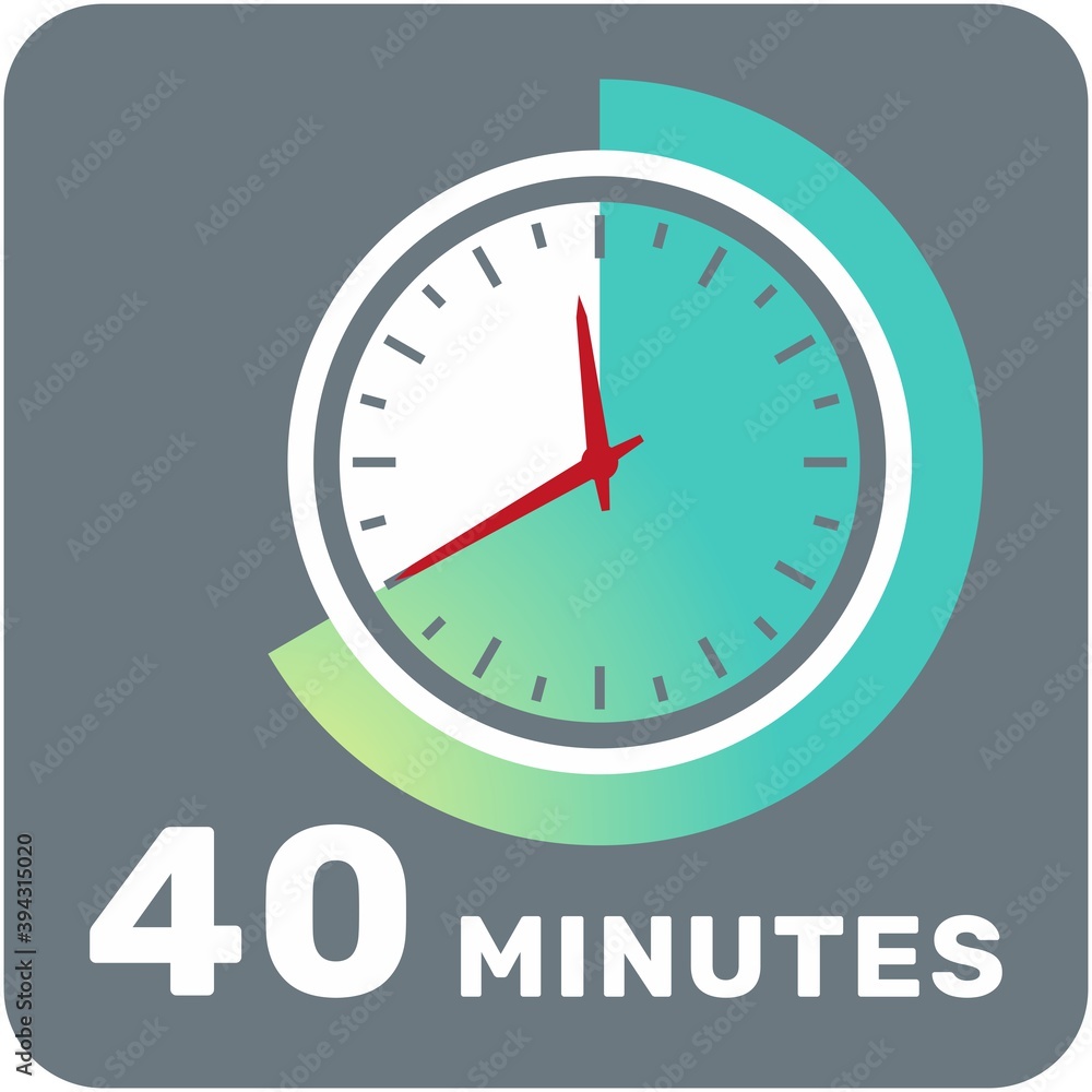 40 minutes, analog clock, isolated timer icon. Vector illustration, EPS. 40 minutes, analog clock, isolated timer icon. Vector illustration, EPS.