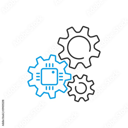 Mechanism with electronic automatic start-stop system. Vector linear icon isolated on white background.