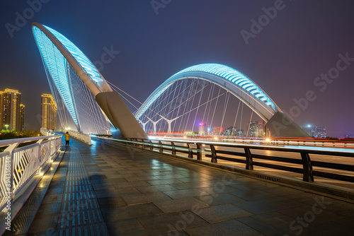 Car light and shadow tracks on bridges and highways at night, Taiyuan, Shanxi Province, China