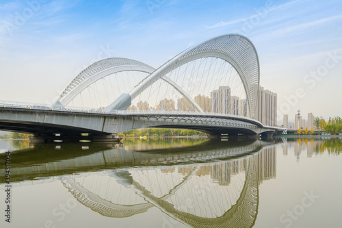 Bridges and urban skyline in Taiyuan, Shanxi, China