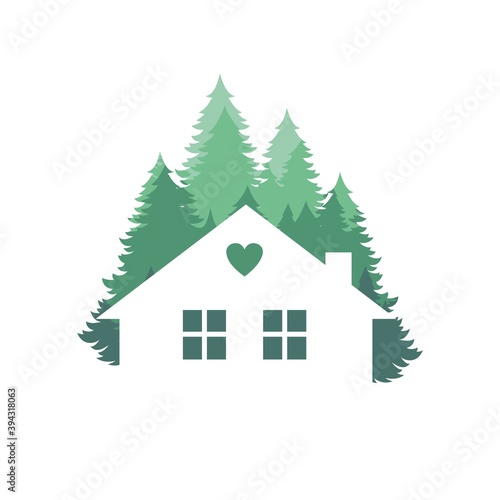 Silhouette of a house on a forest background