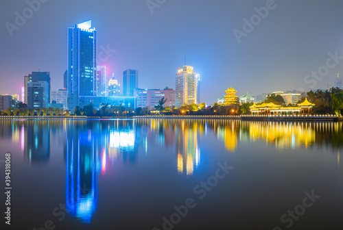 At night, the city skyline is in Taiyuan, Shanxi Province, China photo
