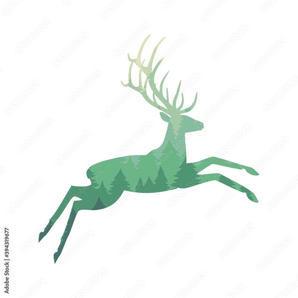 Obraz premium Deer running and forest silhouette