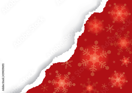  Christmas ripped paper, red background with snowflakes.
 Illustration of red diagonal torn paper background with place for your text or image. Vector available.