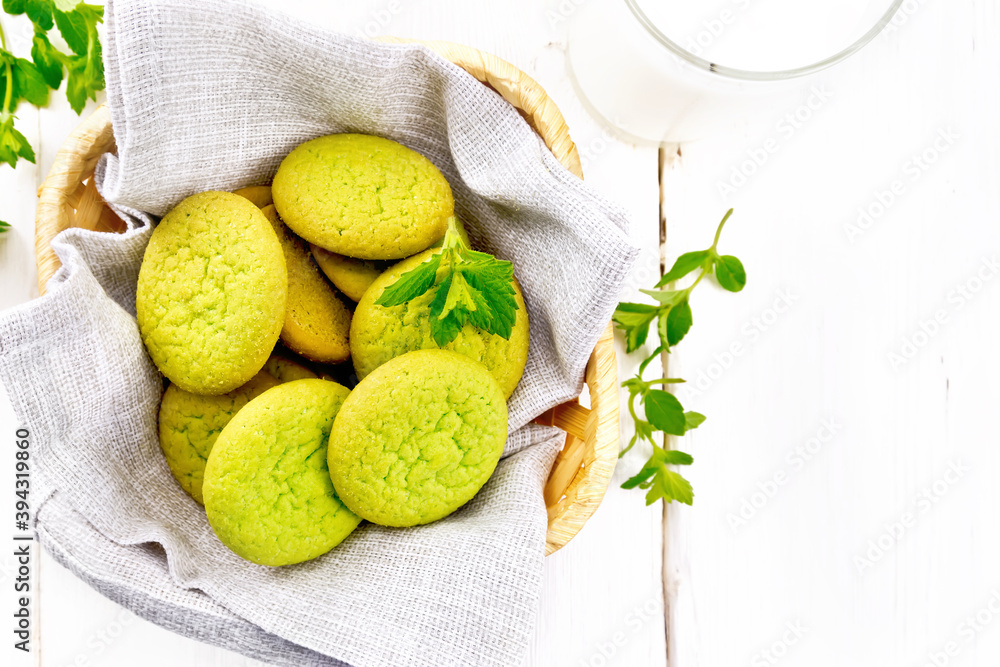 Cookies mint in basket on board top Cookies mint in basket on board top