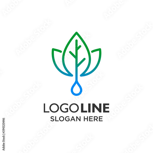 luxury leaf and water with line art for hidroponic logo design photo