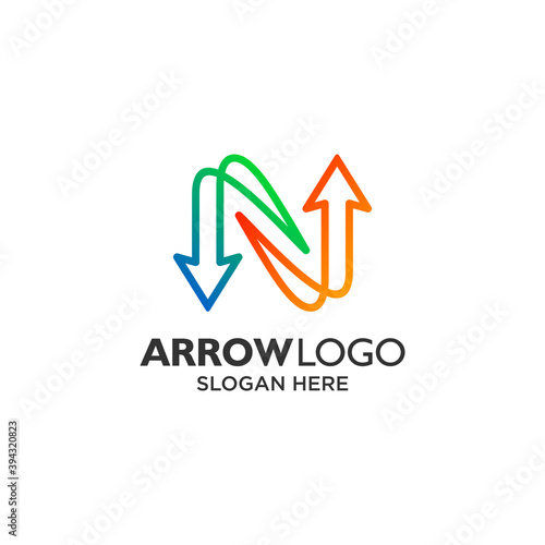arrow and letter N with line art style logo design