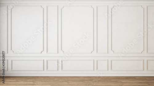 Fotografie, Obraz Modern classic white empty interior with wall panels molding and wooden floor