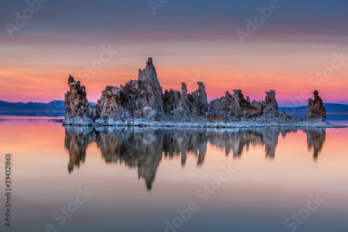 Tufa formations at Mono Lake in California in the evening